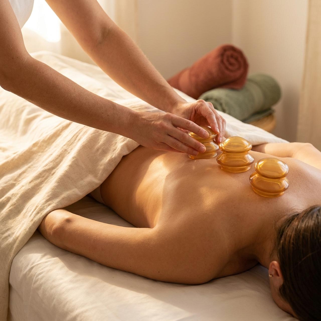 Modern cupping therapy — suction cups gently decompressing tight fascia