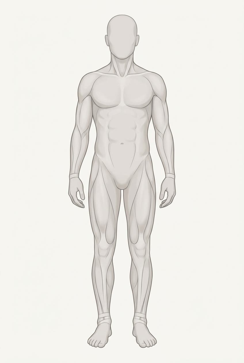 Front of the body, tap a sore area to learn more